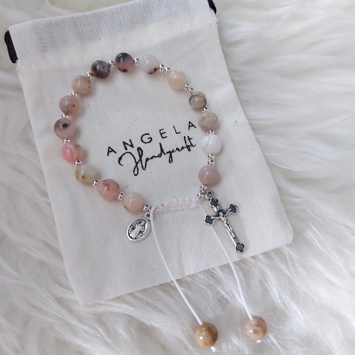 Gelang Rosario Batu Alam Pink Opal 8Mm