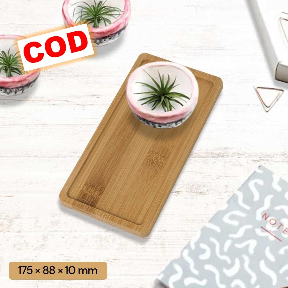 Alas Tatakan Pot Tanaman Indoor Hias Kecil Minimalis Persegi Panjang Bambu Tray