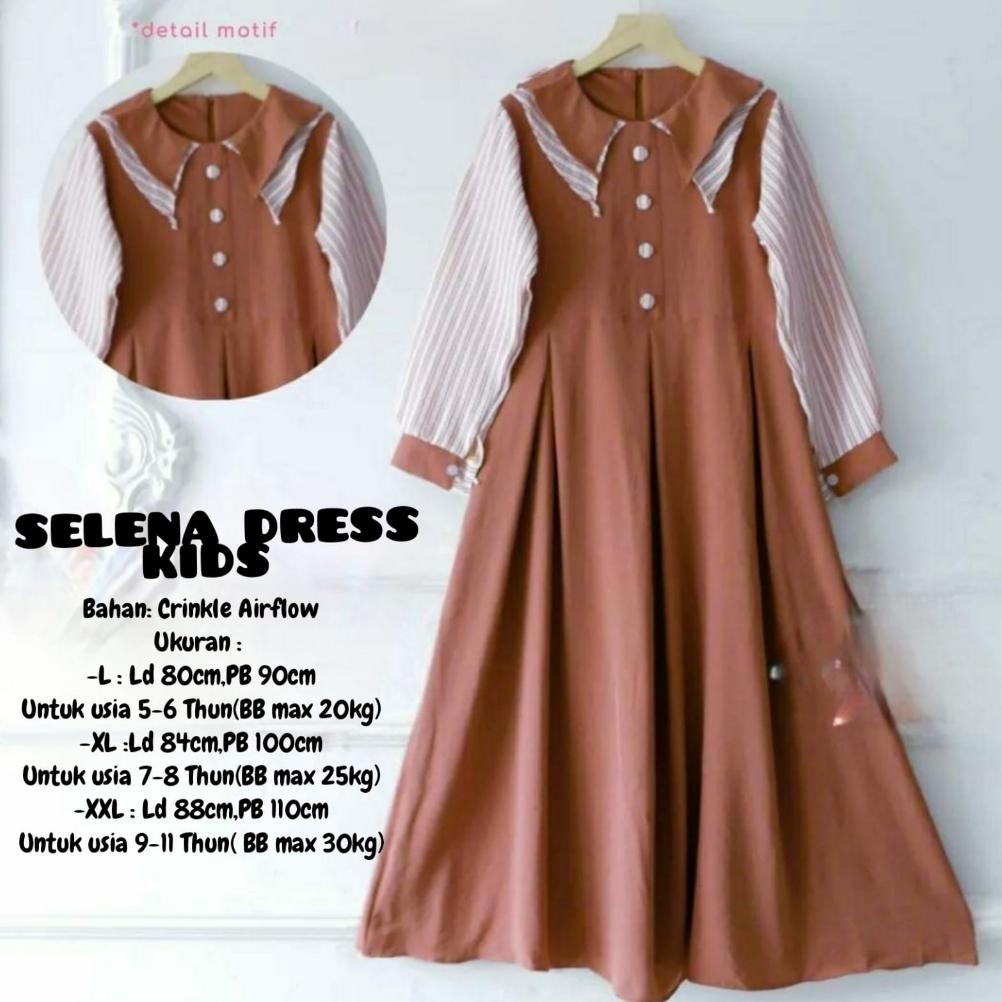 er-90 SELENA DRESS KIDS GAMIS ANAK TERBARU BAHAN CRINKLE DRES LEBARAN VIRAL Sale