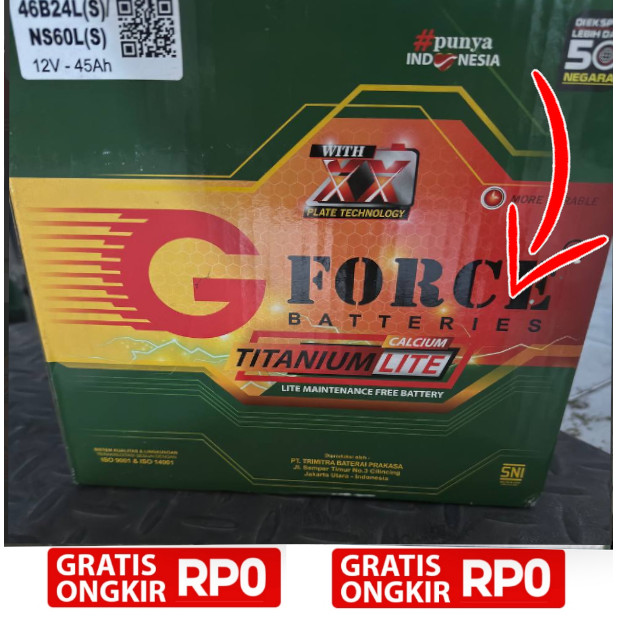 Aki G-Force Titanium Lite NS60LS / 46B24L(S)Original Asli 100%