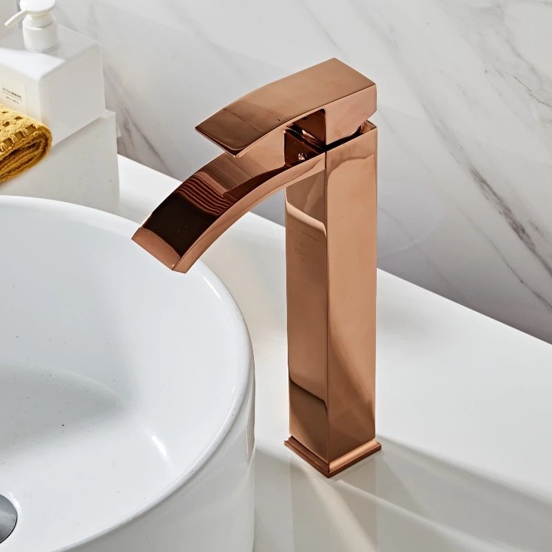 Rose Gold Kamar Mandi Basin Wastafel Air Terjun Keran Panas dan Dingin Duduk Satu Lubang Platform Ba