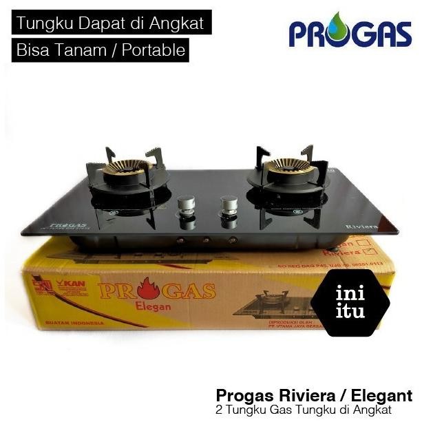 NEW [ Progas ] Kompor Tanam Kaca Progas Elegant Riviera Tanam 2 Tungku