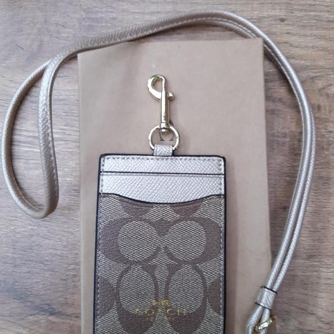 

Name Tag Holder Lanyard Gantungan ID Card Coach Silver Brown Limited