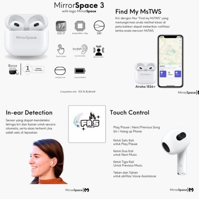 MirrorSpace Gen 3 Wireless Charging Case TWS Bluetooth