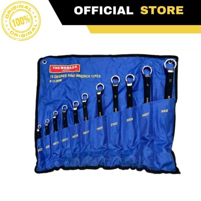 Kunci Ring set 11 pcs (6-32mm) 75 Derajat/ Ring-Ring 75 Derajat CRV