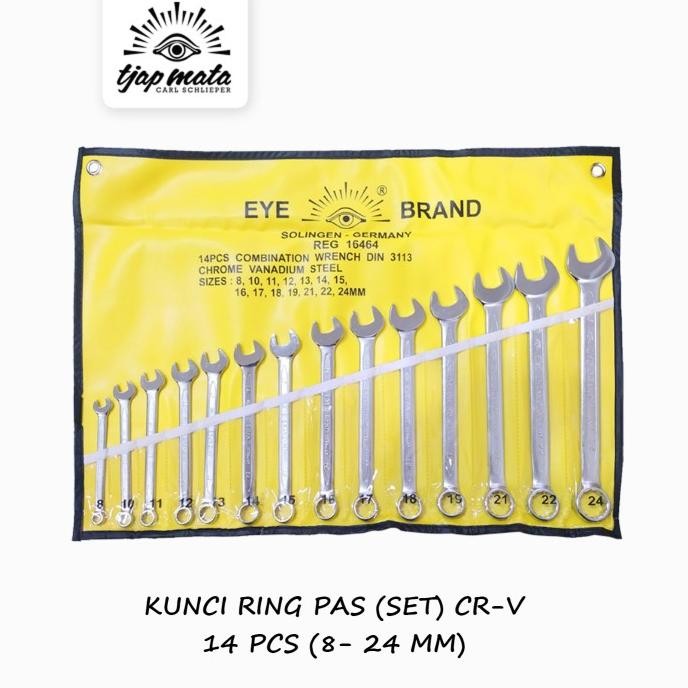 TJAP MATA / CAP MATA Kunci Ring Pas Set 14 Pcs ( 8 - 24 MM)