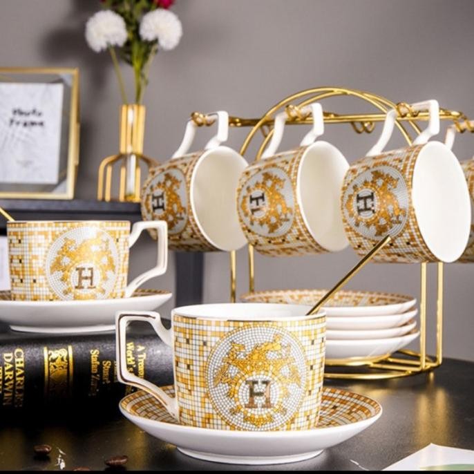 NEW Tea cup Set Hermes isi 6 pcs / Cangkir Set keramik isi 6 pcs