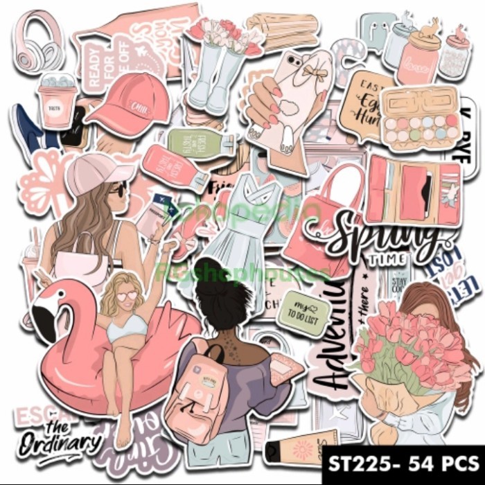 

54 pce sticker pack aesthetic tumblr kartun lucu colorful trendy fashion dekorasi hiasan vintage hp/tablet/laptop/mobil/helm/jurnal anti air waterproof