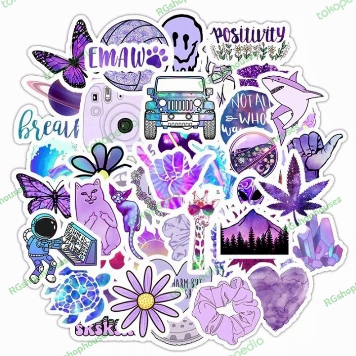 

stiker vynil aesthetic tumblr purple hiasan dekorasi untuk jurnal hp laptop koper helm mobil waterproof anti air 47pcs