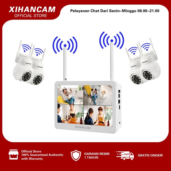 XIHANCAM Paket CCTV NVR Wireless 4 Channel 5MP Kamera CCTV PTZ NVR Nirkabel Dengan Monitor Komplit