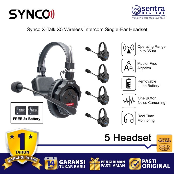 Synco X-Talk / Xtalk X5 Wireless Full Duplex Intercom Single-Ear Headset