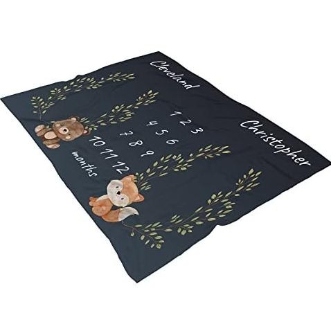 Woodland Twins Baby Milestone Blanket, Twins Milestone