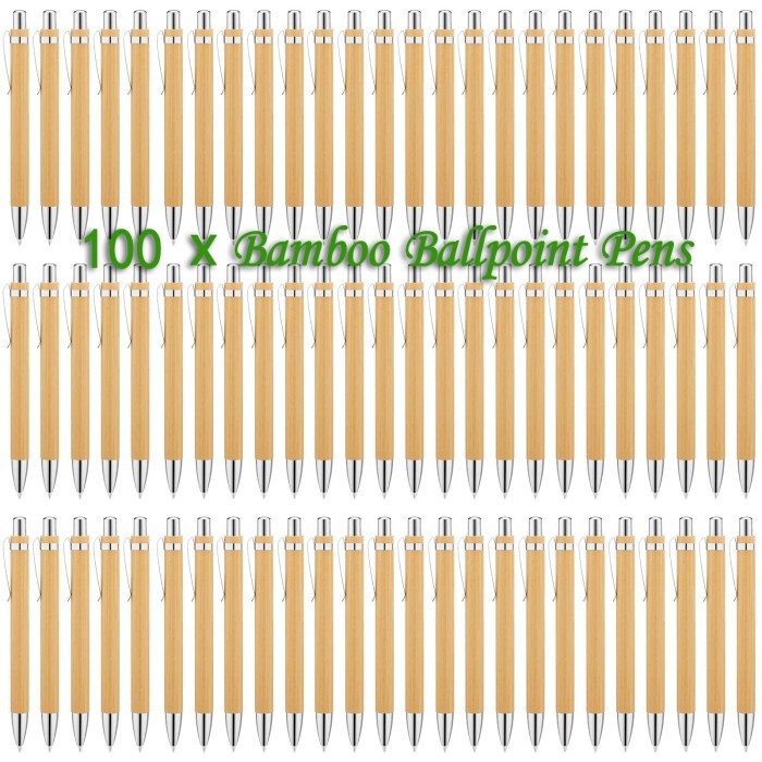 

Terbaru 100Pcs Bamboo Wood Ballpoint Pen 1.0mm Bullet Tip Business Signature Ball Pen Office School