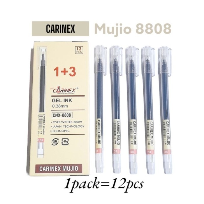 

Terbaru BOLPEN CNX MUJIO PULPEN SEKOLAH KANTOR 0.38mm TRANSPARAN isi 12 pcs 100% ori