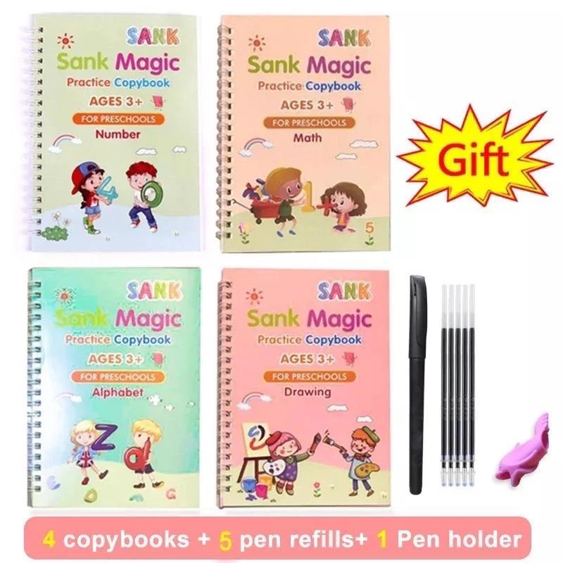 

Buku Latihan Menulis Anak Huruf dan Angka Sank Magic Book 1 Set Isi 4 Buku + Pulpen