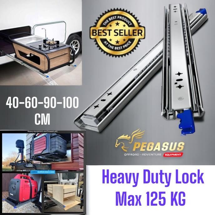 TERMURAH - Heavy Duty Drawer Slide With Lock  Rel Laci kunci 40 60 90 100cm 125kg