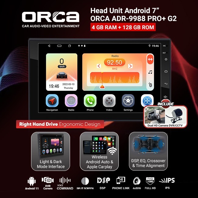Promo Head Unit Android 7 Inch Orca Adr-9988 Pro+ G2 Gen 2 Dsp Dual Dvr/Cctv