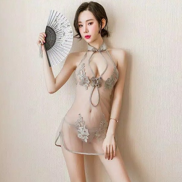 HEMAT lingerie transparan chemise cosplay cheongsam qipao clubwear bajutidur