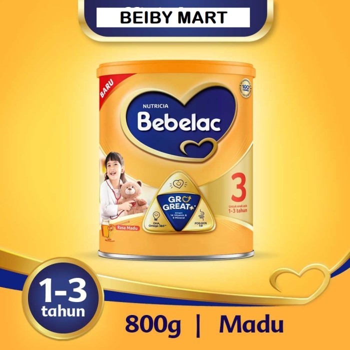 Susu Bebelac 3 Untuk Bayi Usia 1-3Tahun Rasa (Vanila,Madu) 800Gr