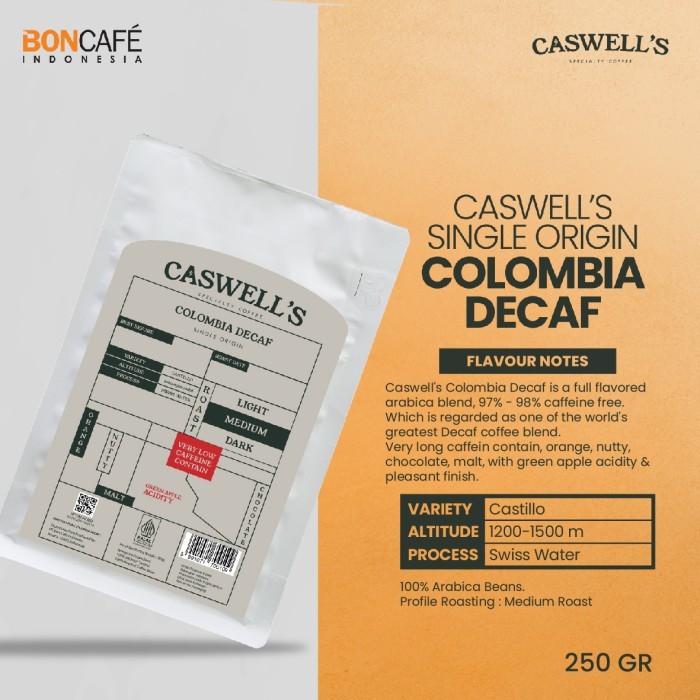 

Colombian Decaffeinated / 250 Gram / 97% - 98% Caffeine Free / Arabica Terbaik