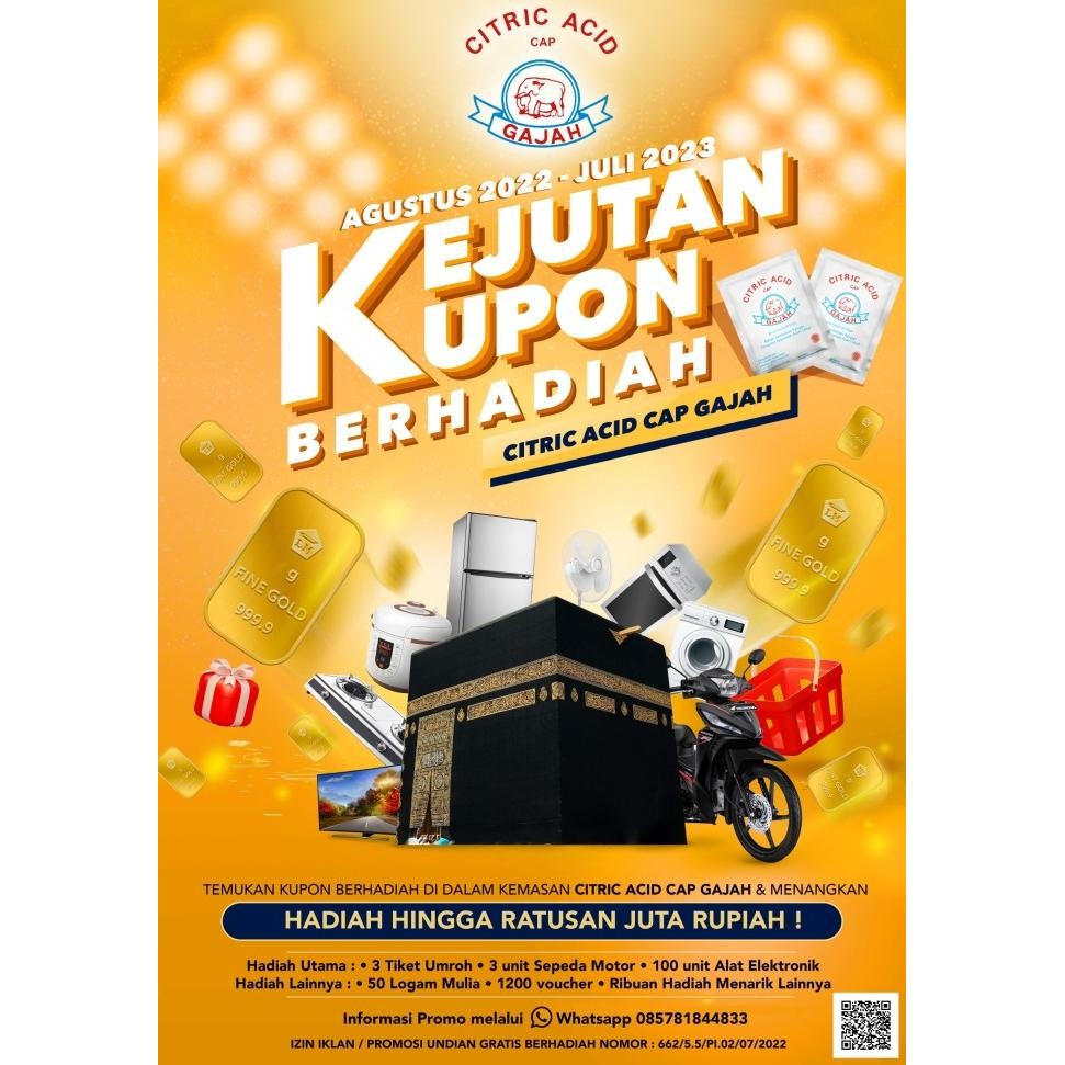 

New Promo Undian Gajah Asam Sitrat / Citric Acid / Citroen Zuur 20 X 500Gr