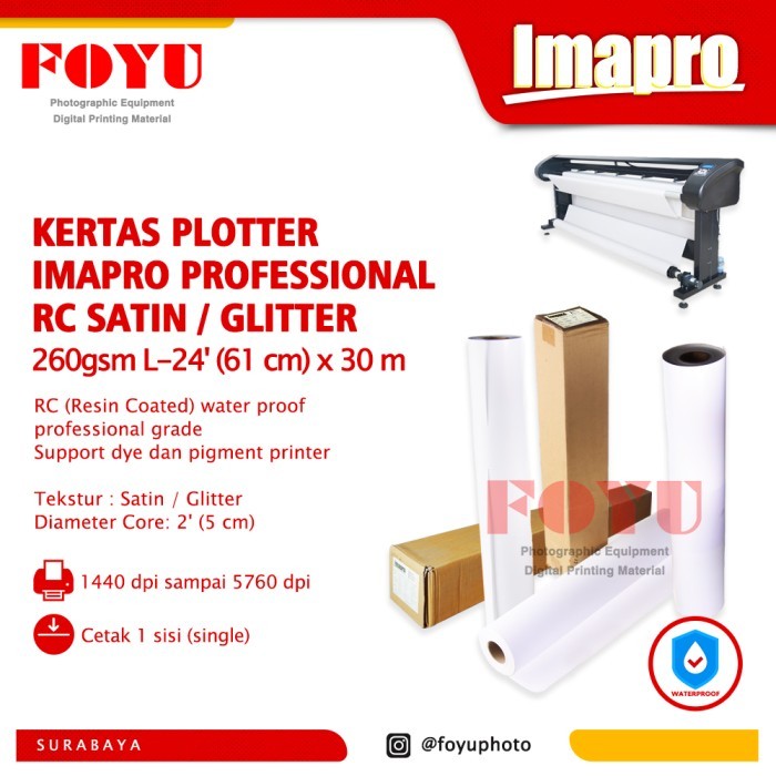 

Kertas Plotter Imapro Professional Rc Satin Glitter 260Gsm L-24'X30M New