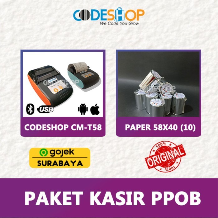 

(Paket) Printer Bluetooth Codeshop Cmt 58 Free Paper 58X40 Thermal New