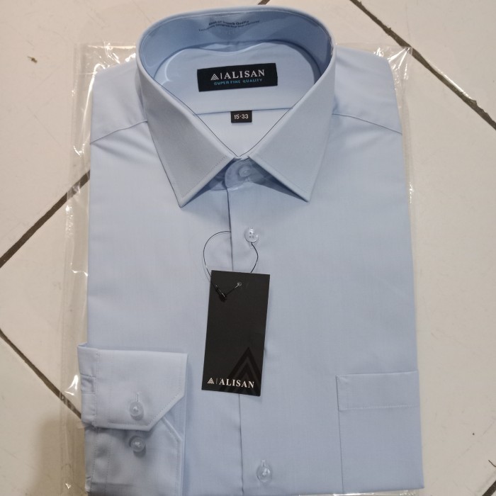 kemeja ALISAN biru muda B1 polos panjang.
