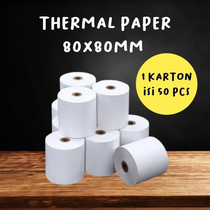 

PRODUK BARU!! KERTAS STRUK KASIR PAPER ROLL TERMAL 1 KARTON 50 ROLL UK 80X80MM