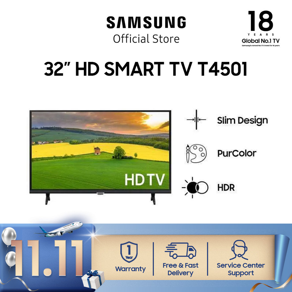 Samsung 32 inch HD Smart TV T4501 dengan PurColor, Dolby Digital Plus, Ultra Clean View