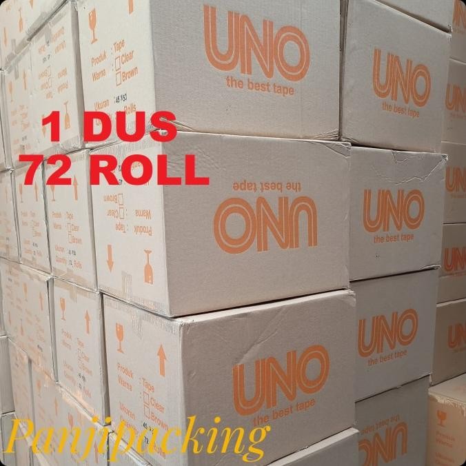 

BEBAS ONGKIR - Lakban Bening Coklat 48mm x 90 Yard 1 Dus isi 72 Roll Uno Solatip Box