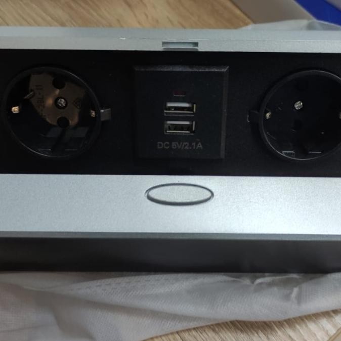 Jual Stop Kontak Meja Tanam 2 Lubang + Usb Charger Hitam Promo