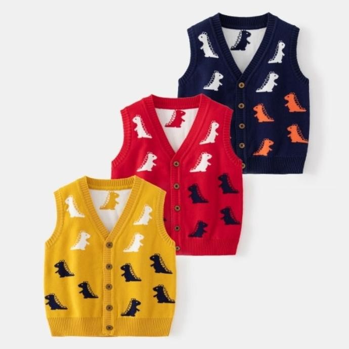 VEST RAJUT ANAK MOTIF DINO UMUR 3-8 TAHUN/ VEST KNIT ANAK MOTIF DINO/ VEST RAJUT DINO ANAK/ VEST ANA