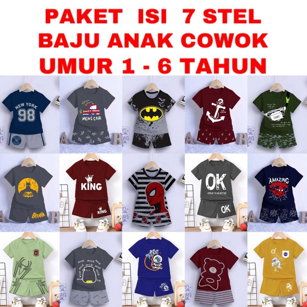VALMELO PAKET HEMAT ISI 7 PCS SETELAN ANAK LAKI LAKI
