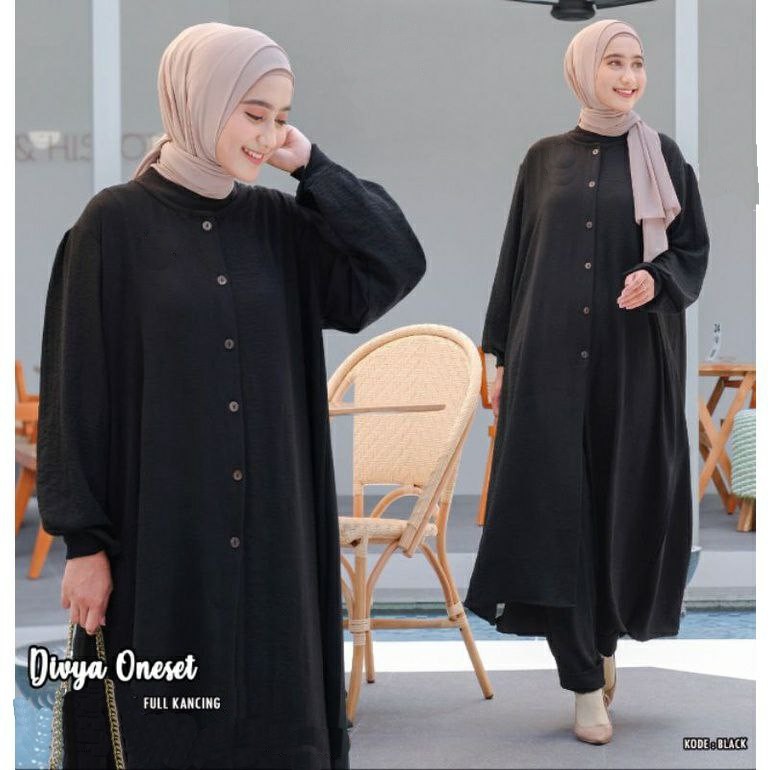 Baju Muslim Setelan Wanita Bahan Rayon Polos Fashion Muslim Kancing Depan
