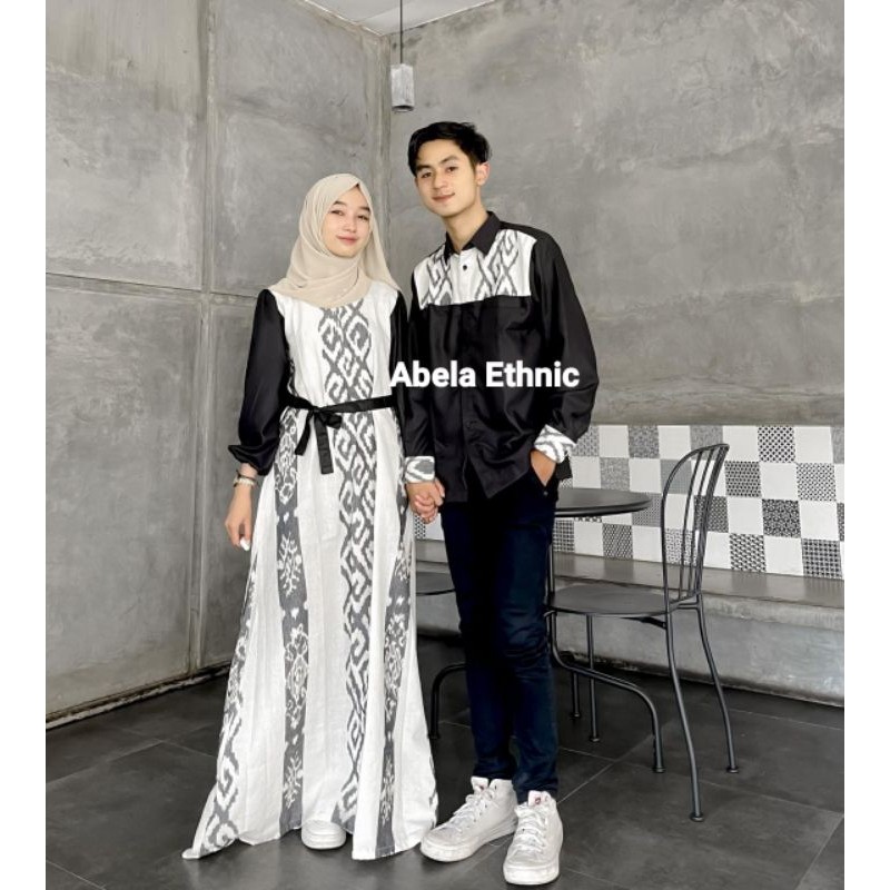 Baju Muslim RAYA WHITE Couple tenun - gamis tenun couple