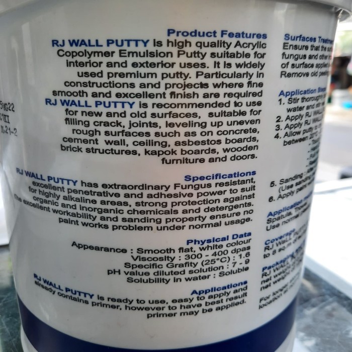 Plamir / Dempul Tembok / Wall Putty Rj (5Kg)