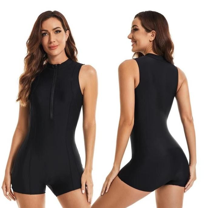 CACA black rashguard women baju renang wanita zipper baju surfing bali