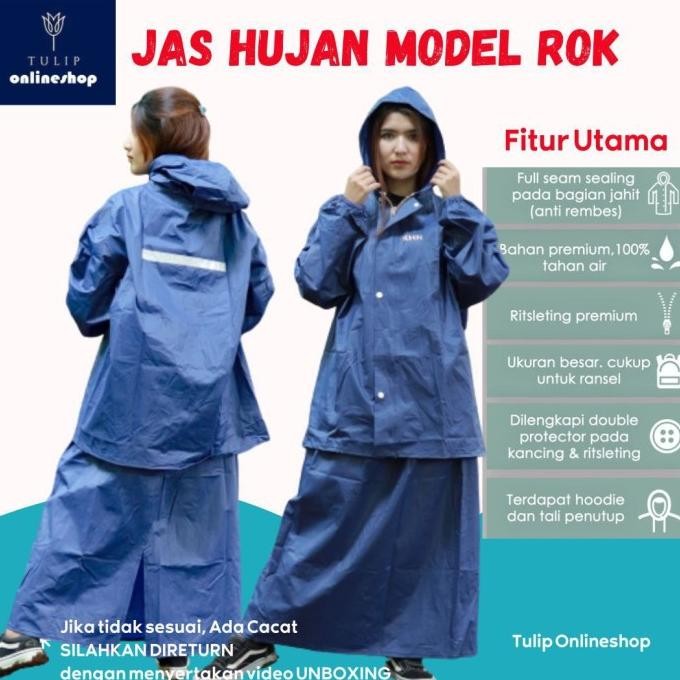 HRG DISKON Jas Hujan Mantel Hujan Wanita Dewasa Untuk Gamis Muslimah Model Rok
