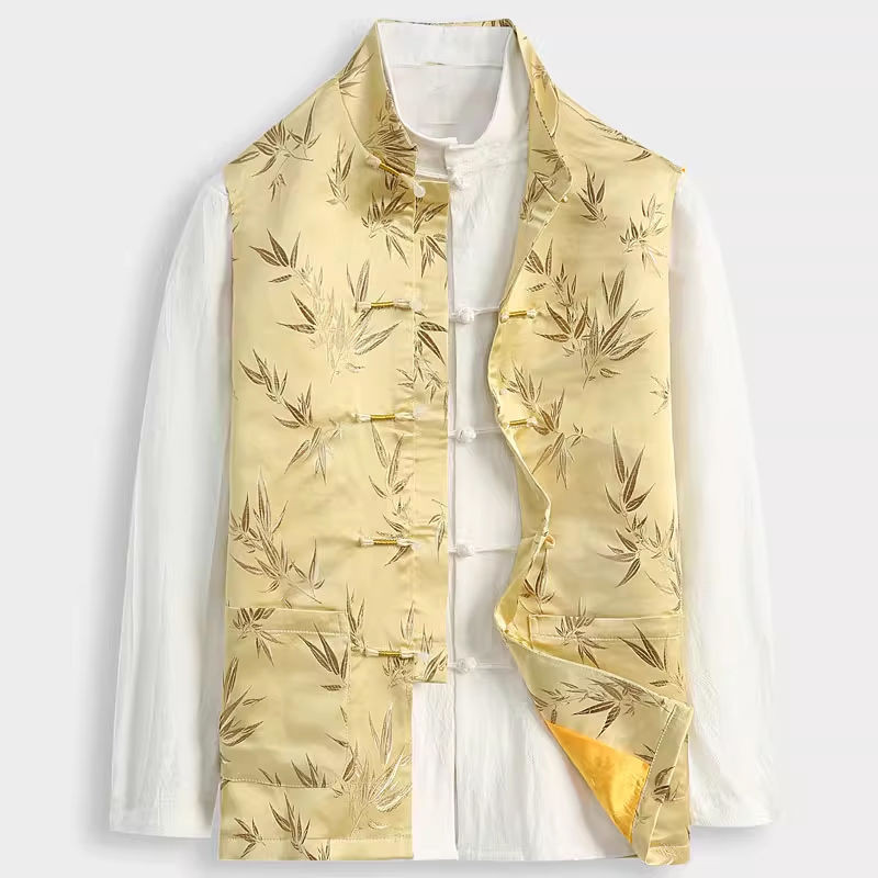 Setelan untuk Pria, Jaket Musim Gugur, Rompi Bercetak Mode Nasional, Rompi Tipis Tanpa Lengan, Setel