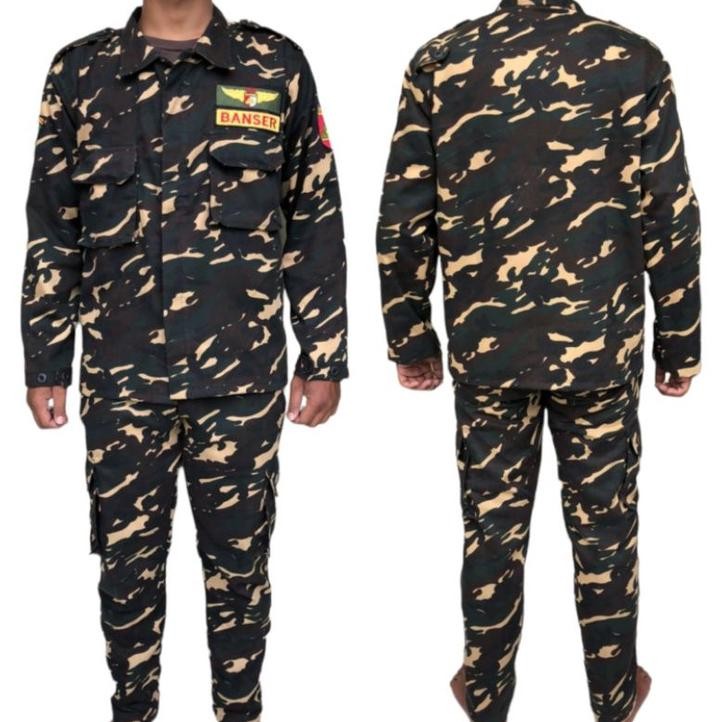 Stelan Baju Banser Pria Lengan Panjang Loreng Seragam Stelan Pdl Banser Nasional
