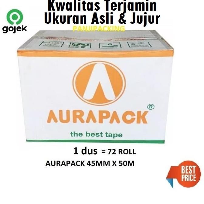 

TERBARU - Lakban Aurapack 1 Dus BENING/ COKLAT 45 mm X 50M 72 ROLL Murah Terbaik