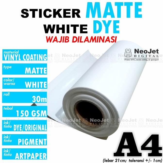 

TERMURAH - Stiker Sticker Vinyl Matte Inkjet DYE Doff Doft Mate A4 Putih Matt