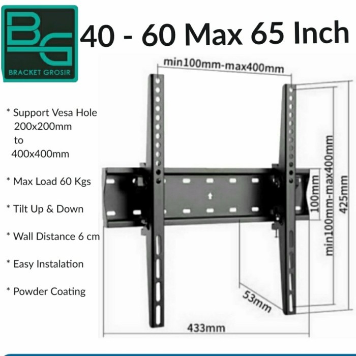 BRACKET TV SAMSUNG 55 50 49 48 43 40 32 INCH SAMSUNG TYPE TU