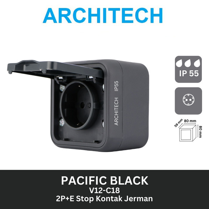 PRODUK TERBATAS ARCHITECH STOP KONTAK / STOP KONTAK WATERPROOF ARCHITECH V12 BLACK