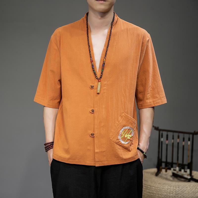 Setelan Baju Gaya China Hanfu Musim Panas Pria, Pakaian Gaya Retro, Baju Teh, Pakaian Buddha Sandara