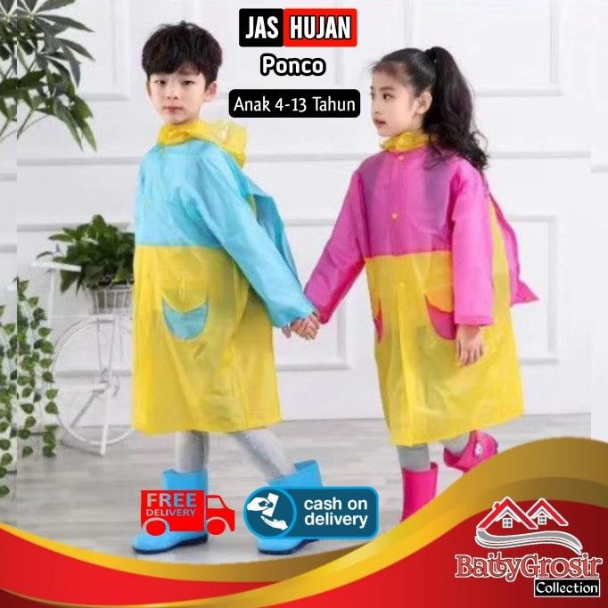 JAS HUJAN MANTEL UJAN PONCO ANAK LAKI LAKI PEREMPUAN 4-13 TAHUN