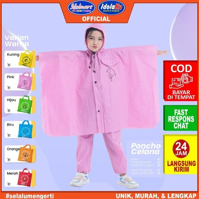 IDOLMART PLEVIA JAS HUJAN ANAK BESTKIDS 120 PONCO CELANA - BANDUNG
