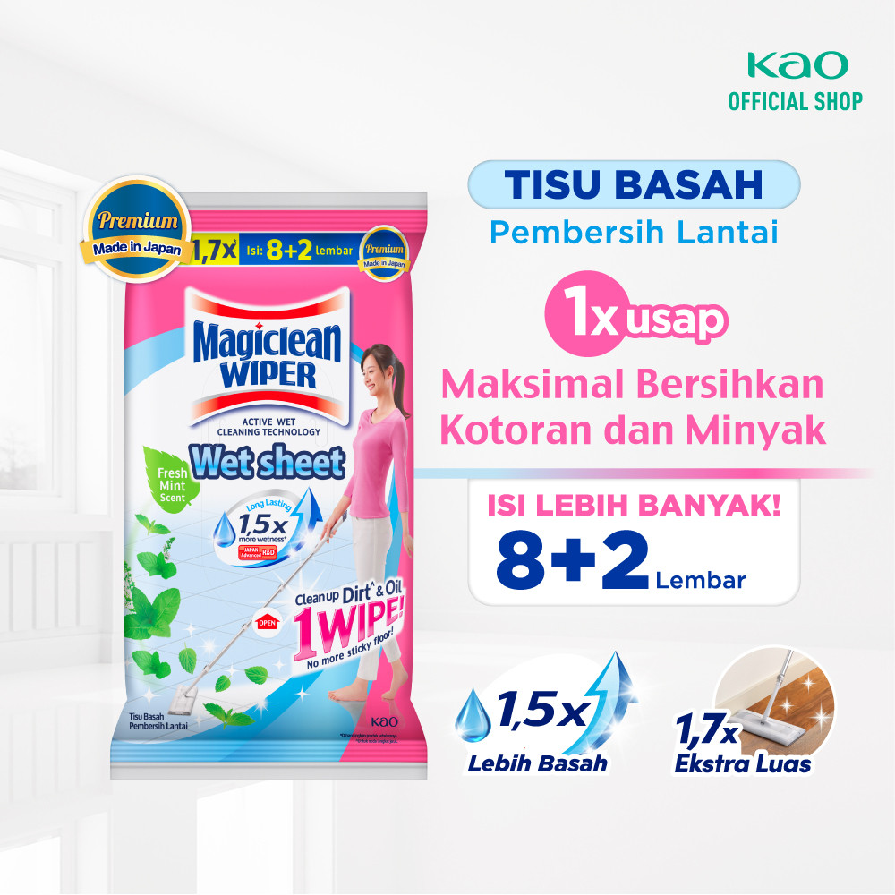 Magiclean Wiper Wet sheet Tisu Basah Pembersih Lantai, Kotoran & Minyak isi 10 Lembar