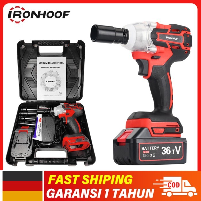 IRONHOOF Impact Wrench Mesin Bor Cordless Pembuka Baut Baterai